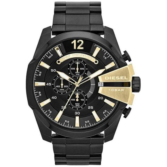 Diesel Mega Chief 26mm Stainless Steel Black Gold Men's Watch analog NWT - Picture 2 of 5